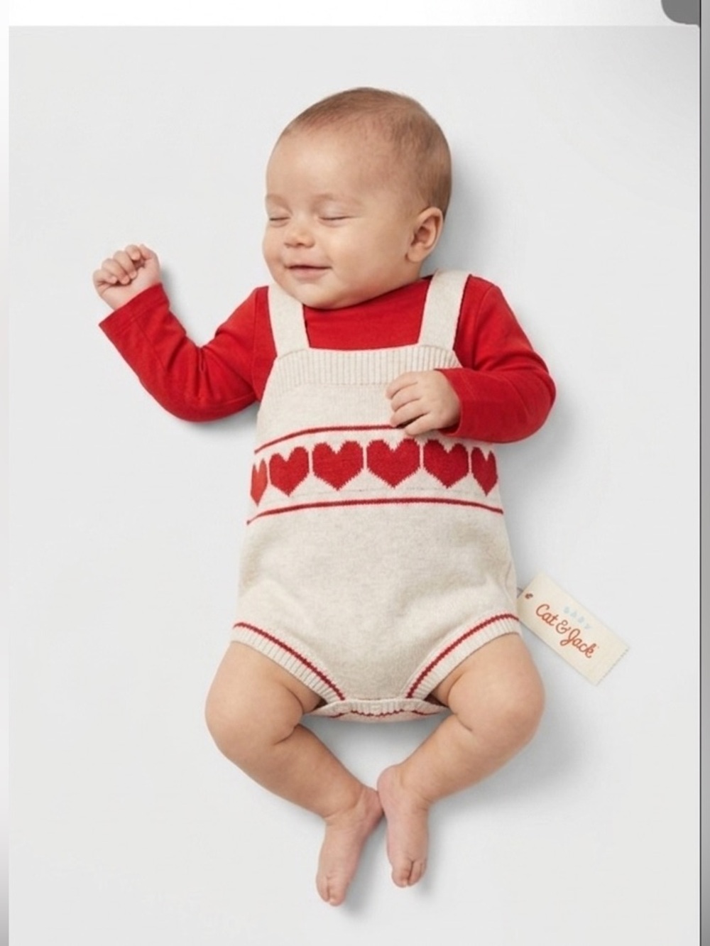 Cat & Jack Red and Cream Heart Knit Romper